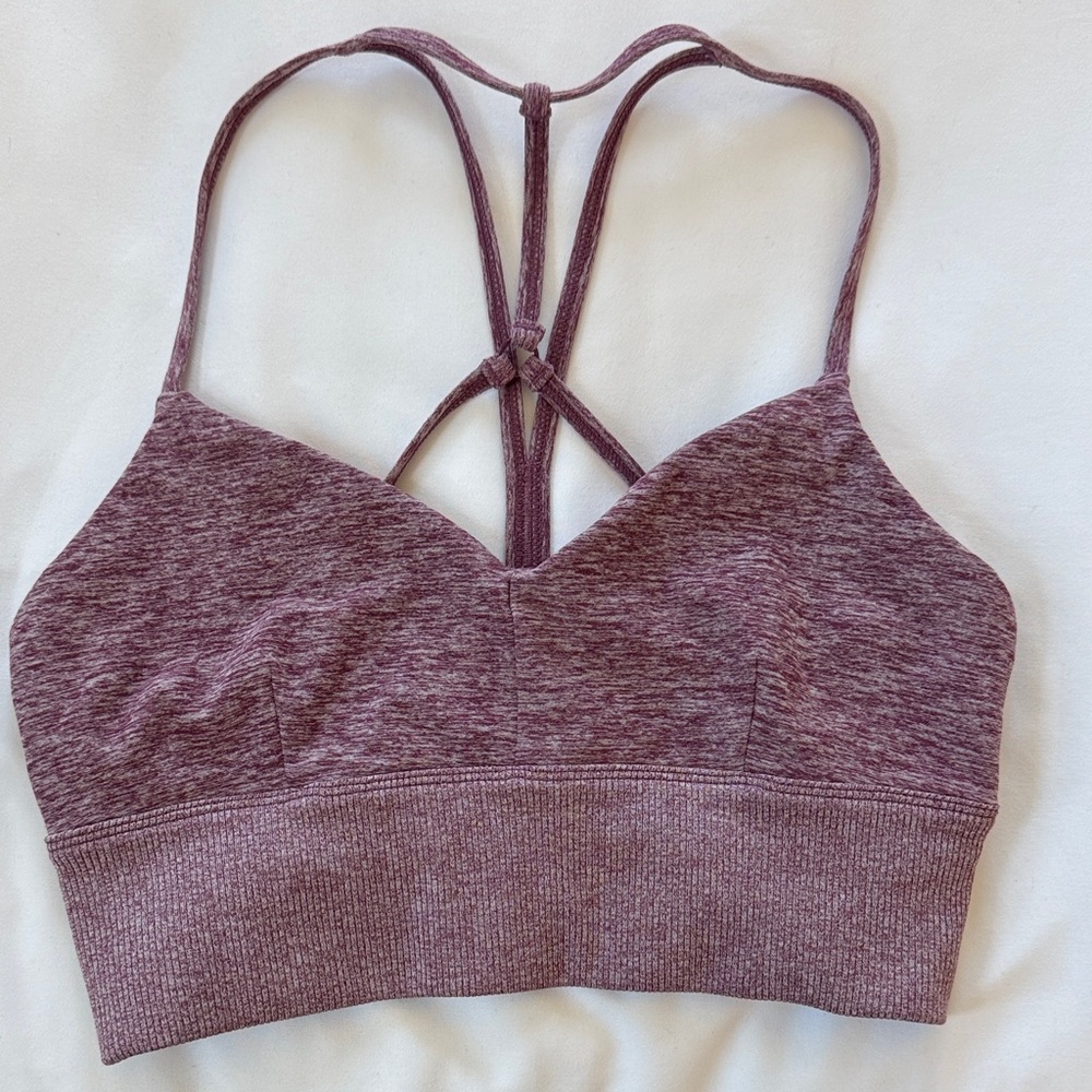 Alo Yoga Seamless Heathered Mauve Bralette with Strappy Back